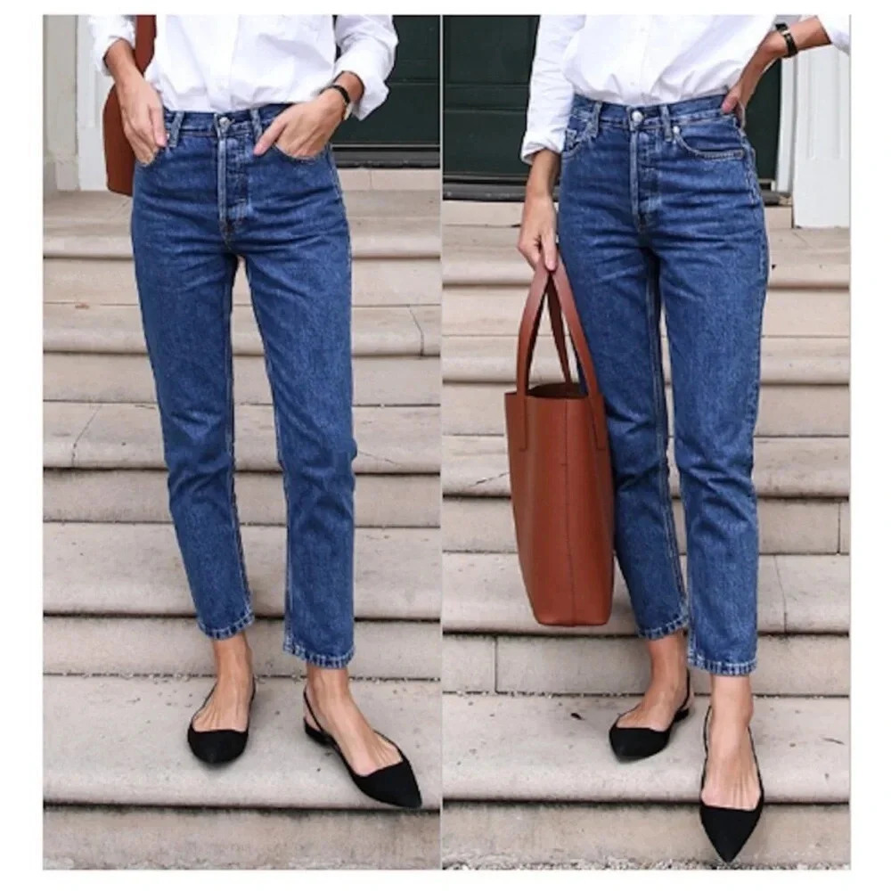 EVERLANE The Curvy 90s Cheeky Straight Jeans Size 25 Button Fly Rigid Denim